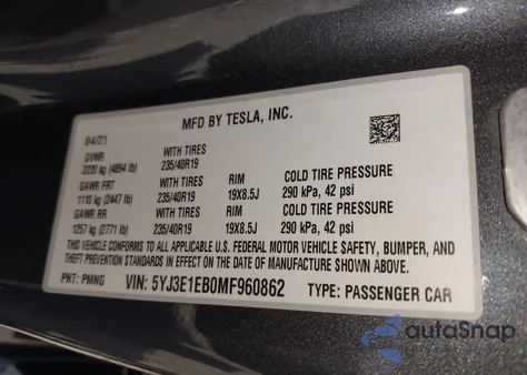 2021 Tesla Model 3 Long Range Dual Motor All-Wheel Drive из США, поврежденный, VIN 5YJ3E1EB0MF960862